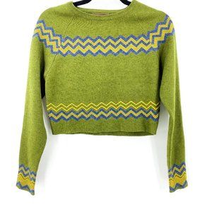 Kerisma Green Chevron Trim Cropped Sweater with Blue and Yellow Accents